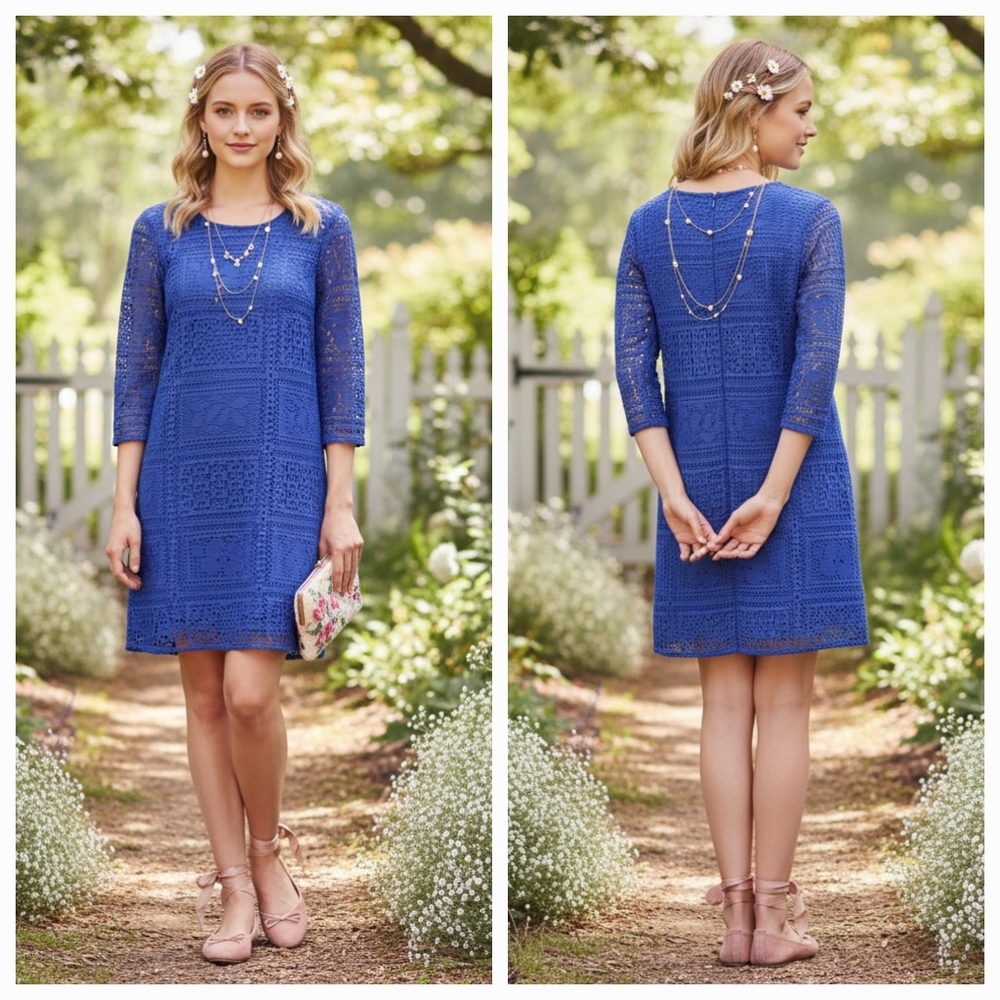 NWOT River Island 10 Timeless Romantic Wedding Guest Dainty Crochet Shift Dress